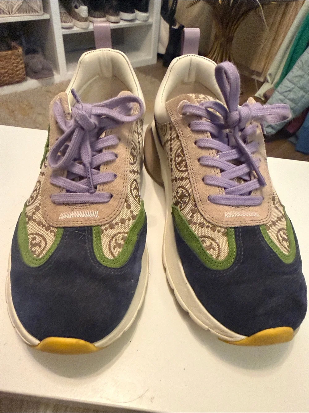 Tory Burch Multicolor Logo Chunky Sneaker in Beige, Green & Lavender